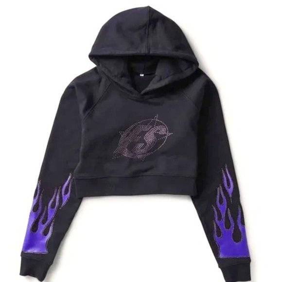 Flame Sequin Cropped Hoodie SMALL Full Send Purple - Picture 1 of 1